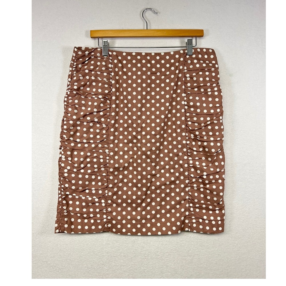 Downeast Brown White‎ Polka Dot Ruched Pencil Skirt Size L